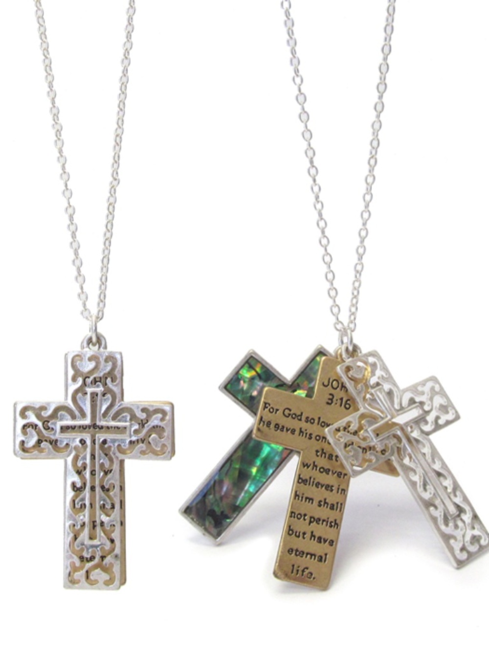 Abelone 3 Layered Prayer Cross Necklace Earrings Boho Pendant